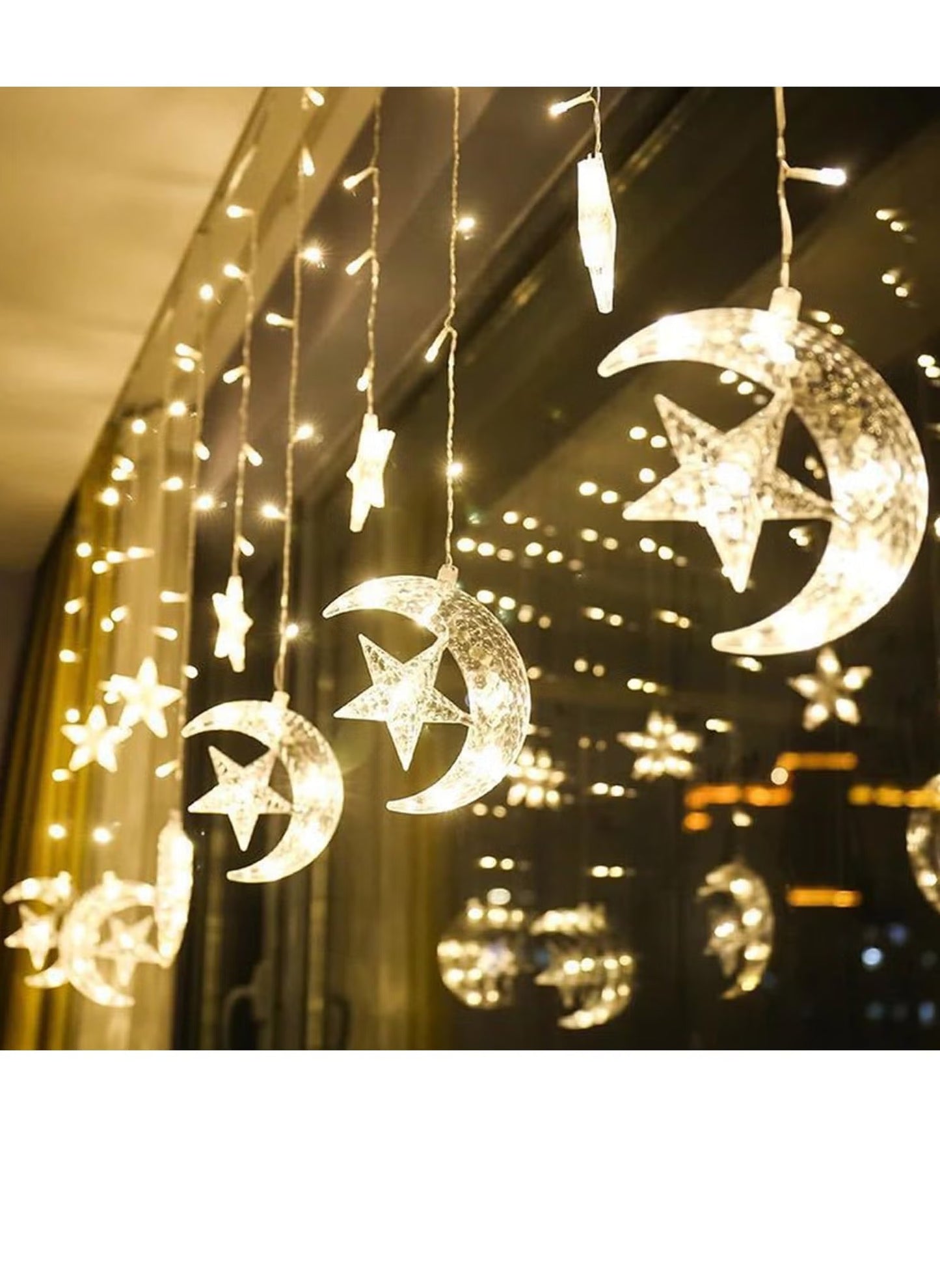 3.5mtr Moon Star LED Curtain Lights Ramadan Decorations, LED String Lights Eid Decorations for Home