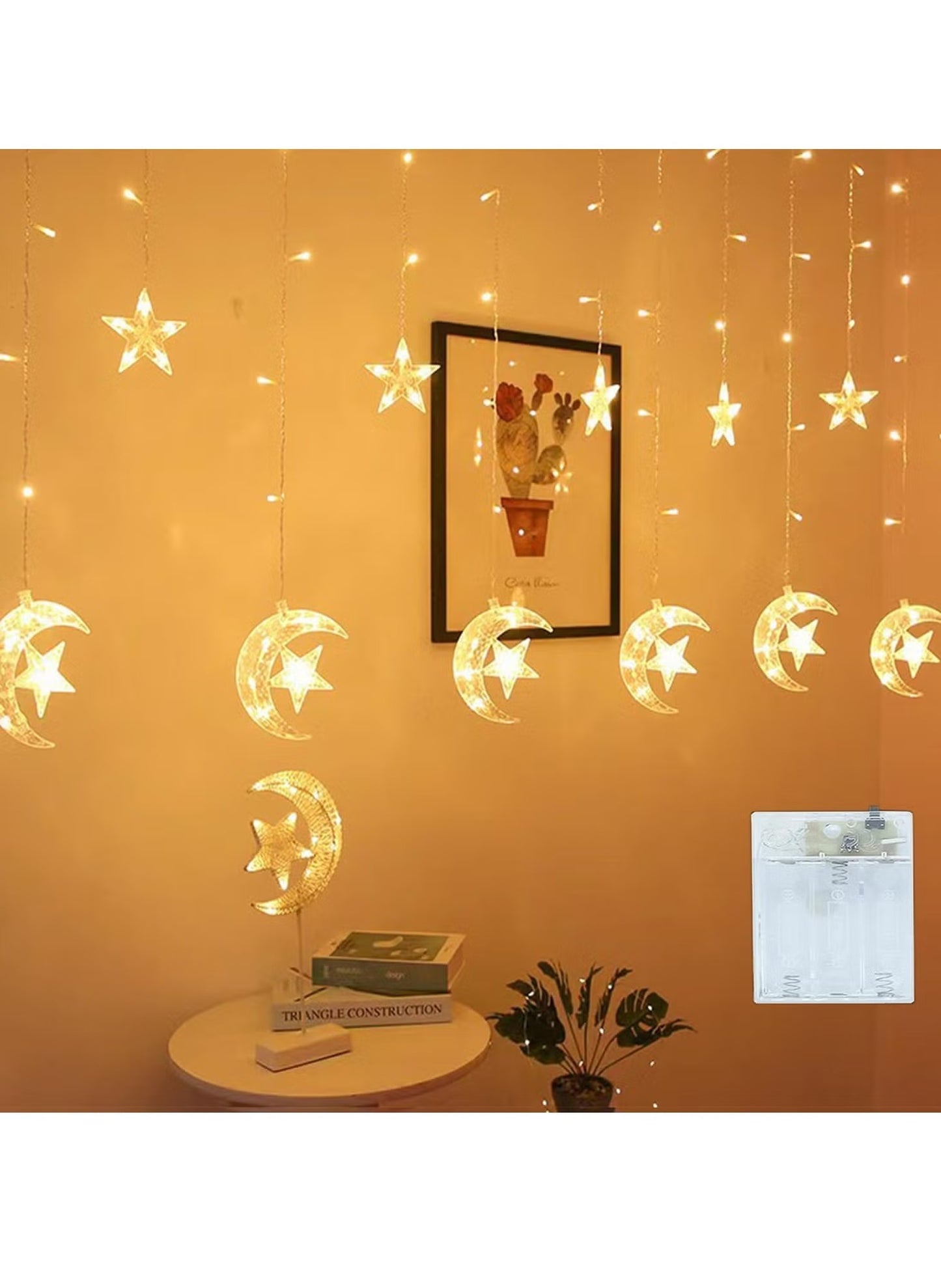 3.5mtr Moon Star LED Curtain Lights Ramadan Decorations, LED String Lights Eid Decorations for Home