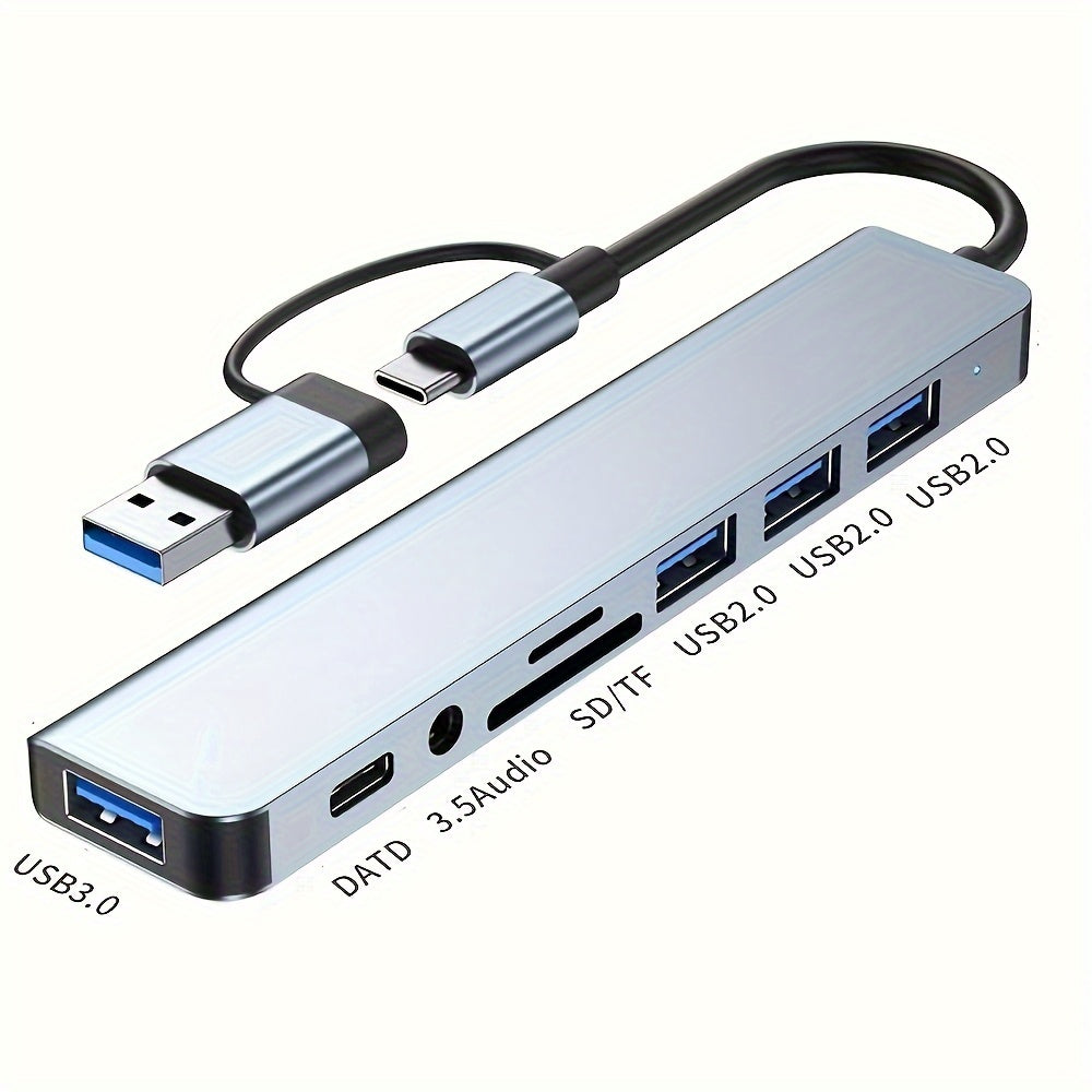 8-in-1 USB Hub with Audio Jack | Multi-Port Adapter for Tablets, USB-Powered, 5V - Compact and Efficient