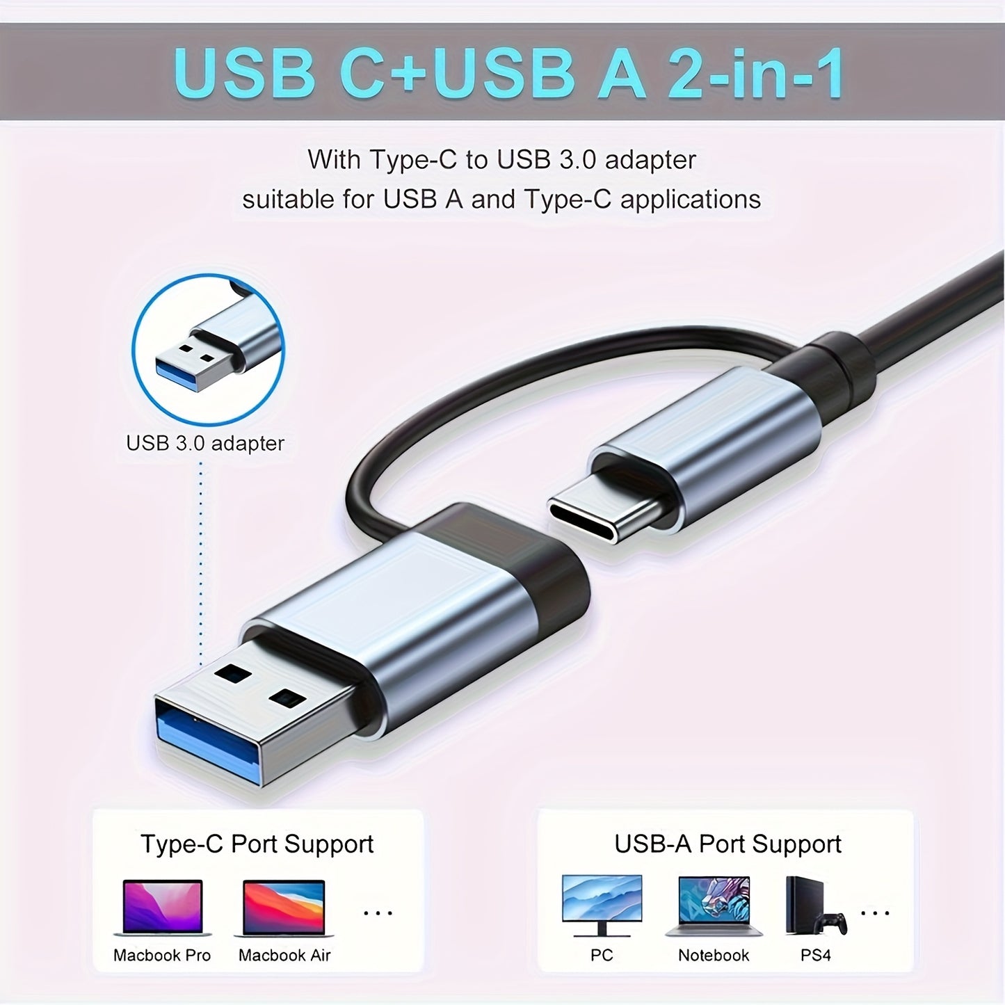 8-in-1 USB Hub with Audio Jack | Multi-Port Adapter for Tablets, USB-Powered, 5V - Compact and Efficient