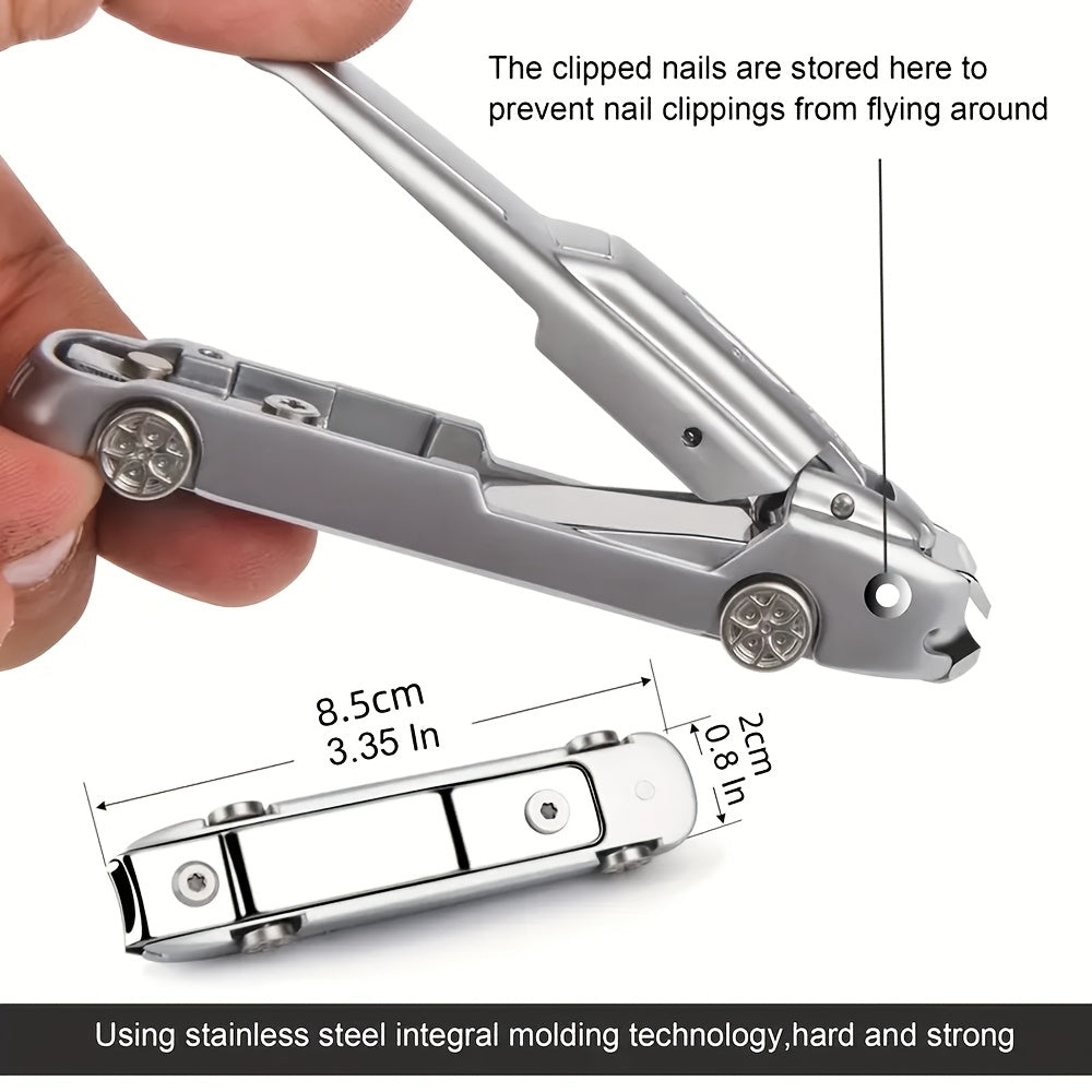 2pcs Modern Stainless Steel Nail Clippers Set, Concave Blade Edge, Portable Large Size, Fingernail Care, Unscented, with Nail File, Car-Shaped Design, Splash-Proof, for Men and Women