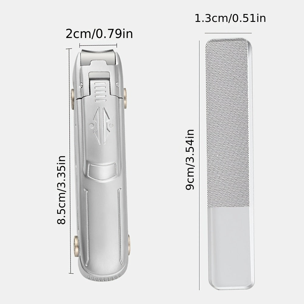 2pcs Modern Stainless Steel Nail Clippers Set, Concave Blade Edge, Portable Large Size, Fingernail Care, Unscented, with Nail File, Car-Shaped Design, Splash-Proof, for Men and Women